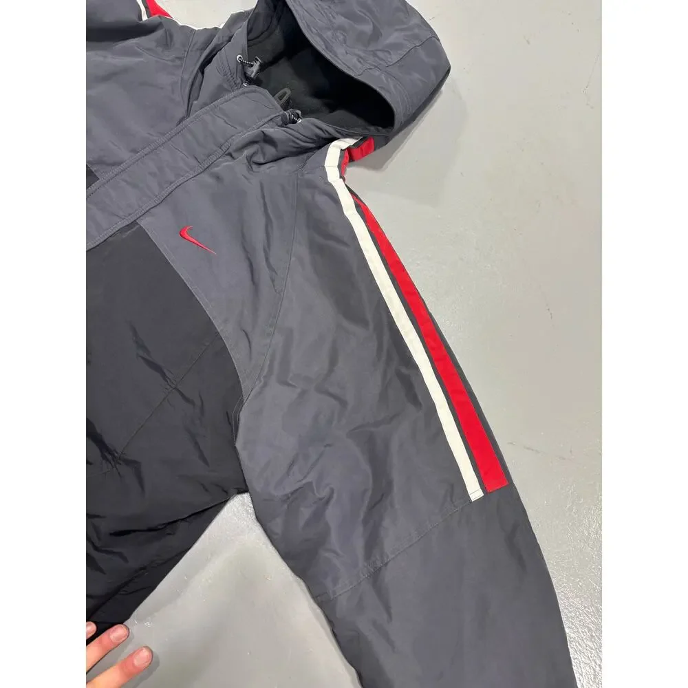 VTG Y2K Nike Technical Parka Jacket Grey‎ Red Size XL Center Swoosh Style